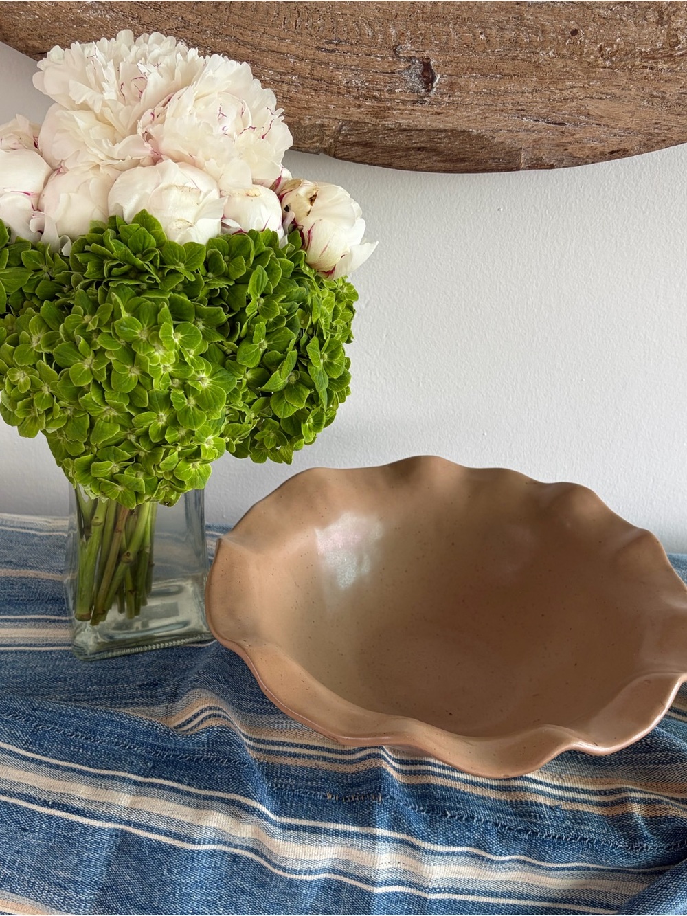 Scalloped Ceramic Serving Bowl in Warm Tan